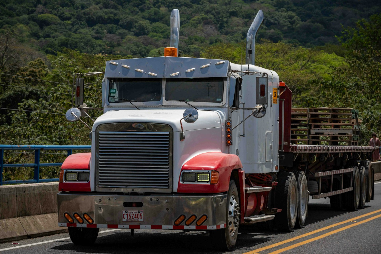 Flatbed truck hauling freight